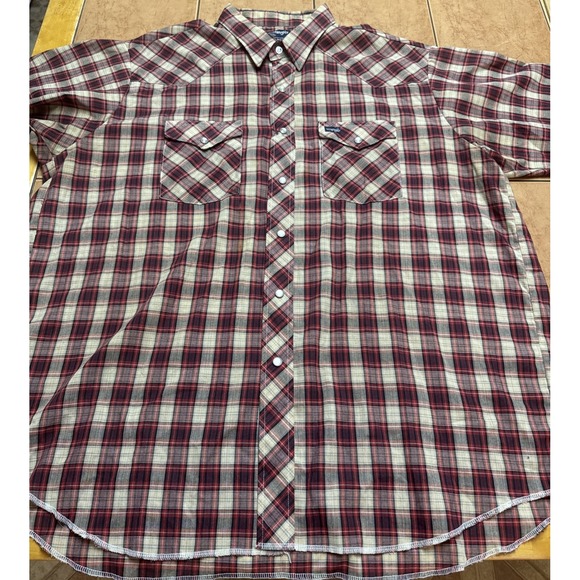 Wrangler Other - Vintage Wrangler Button Western Pearl Snap Shirt Men's Sz XL Big Man Red Plaid